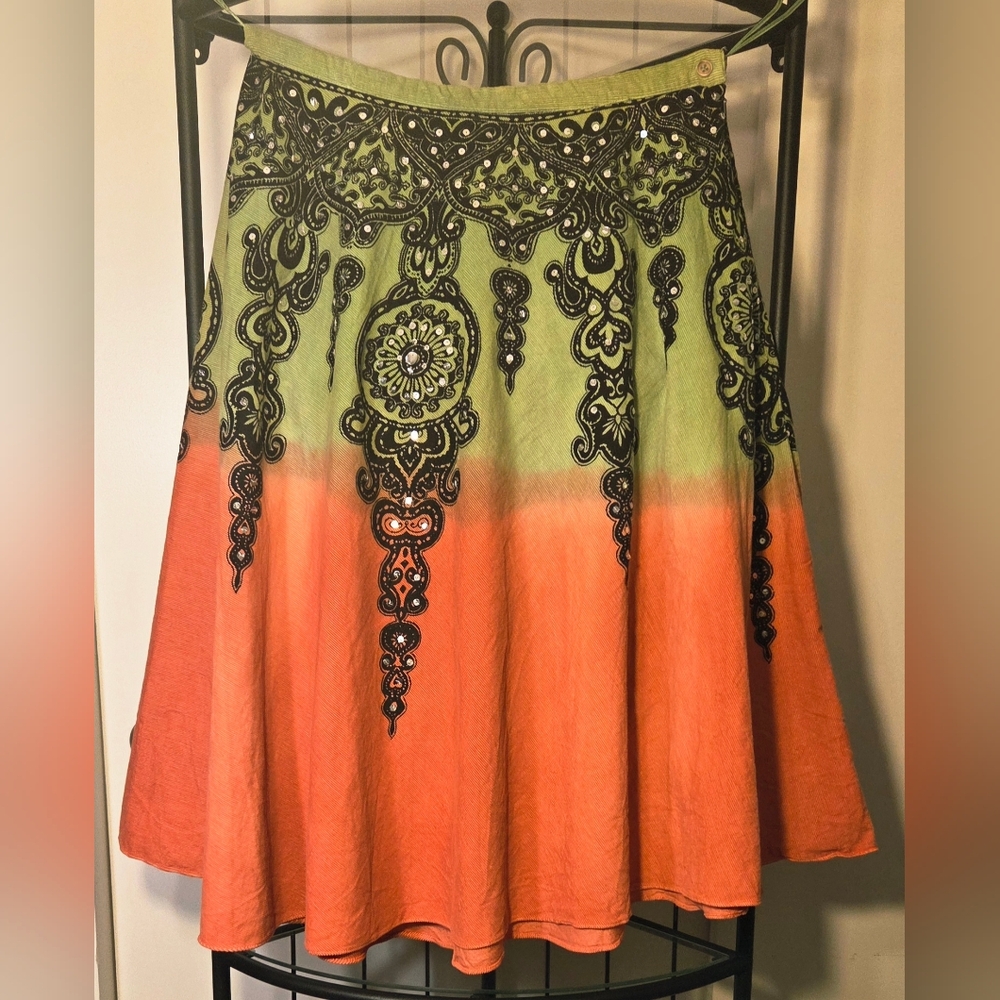 NWOT Angie Corduroy Boho Skirt with Silver Sequin Accents